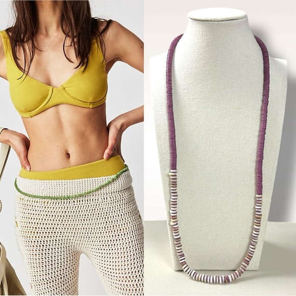 Free People Wanderin Belly Chain in Purple Puka Shell NWT Necklace Beach Summer - Picture 1 of 10